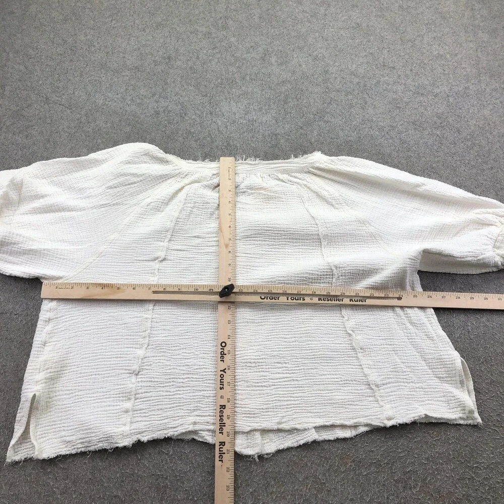 Free People Blouse Womens Medium White Button Gauze 3/4 Sleeve Boho We The Free - Picture 7 of 9